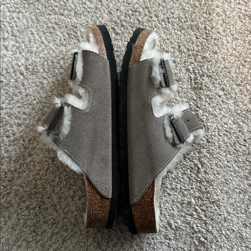 Birkenstock shearling lined Arizona grey sandals sz 40 9 - Picture 8 of 10